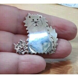 Vintage 925 Sterling Silver Mexico 1.2" Kitty Cat Kitten Brooch Pin Signed SU 6g